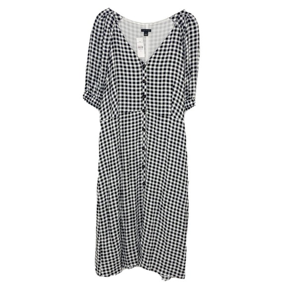 Ann Taylor Dresses & Skirts - NWT Ann Taylor Black And White Checkered Dress Button Front Puff Sleeve Size 12